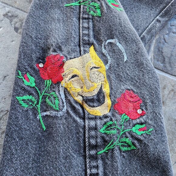 Vtg Dickies Jeans Women 40x30 Embroidered Performing Arts Comedy & Tragedy Roses - Picture 6 of 15